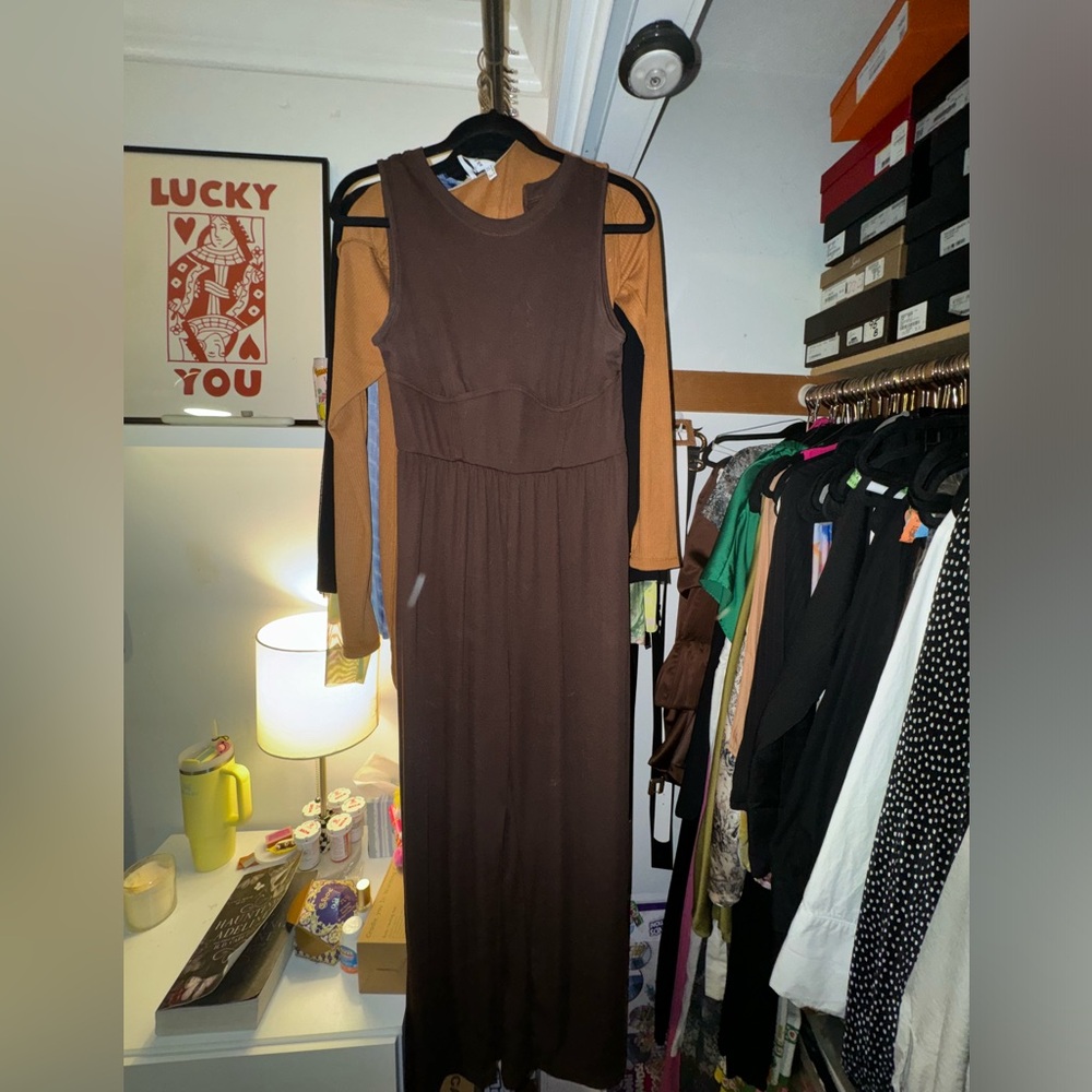 Brown ribbed jumpsuit